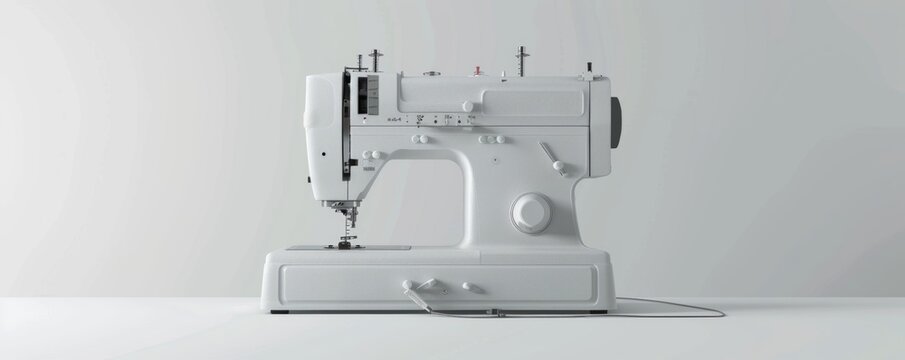 Isolated white serger on white background, 4K hyperrealistic photo