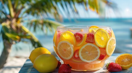 Refreshing Lemonade with Lemon and Strawberry Slices