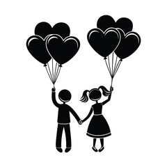 Holding Heart-Shaped Balloon Silhouette Vector