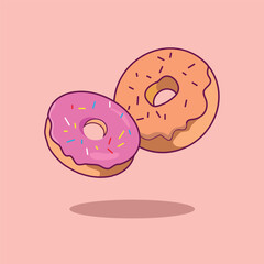 Donuts Vector Icon Illustration. Strawberry Donuts, Food Icon Concept White Isolated. Flat Cartoon Style Suitable for Web Landing Page, Banner, Sticker, Background