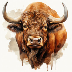 Watercolor Buffalo, clipart Illustration, Generative Ai