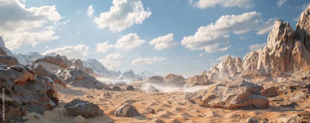 Wall mural Desert landscape with rocky formations, 4K hyperrealistic photo