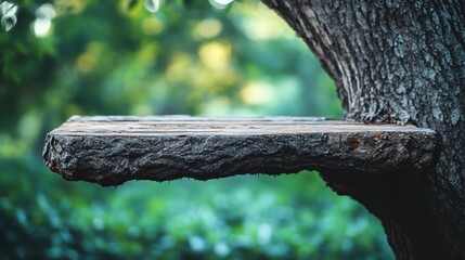 Tree Trunk and Branch with a Wooden Platform 