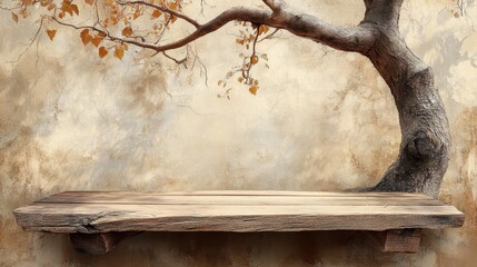 Tree Trunk and Branch with a Wooden Platform 