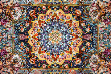 Obraz premium Intricate Ornamental Design Featuring Kaleidoscopic Patterns and Mandala Central Element with Floral and Geometric Motifs