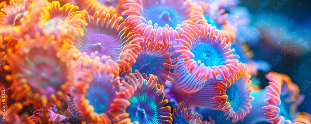 Canvas Prints Colorful coral polyps under the sea, 4K hyperrealistic photo