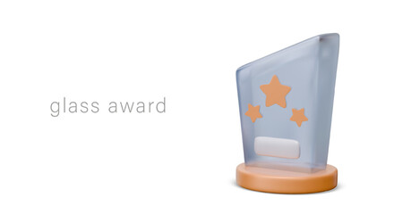 Glass 3D award with gold stars and place for text, number