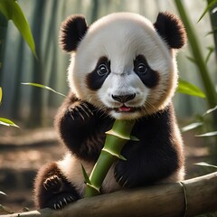 Fototapeta premium panda eating bamboo