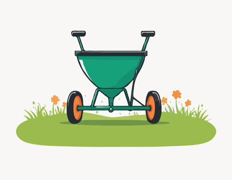 green wheelbarrow on grass, garden scene clip art preview