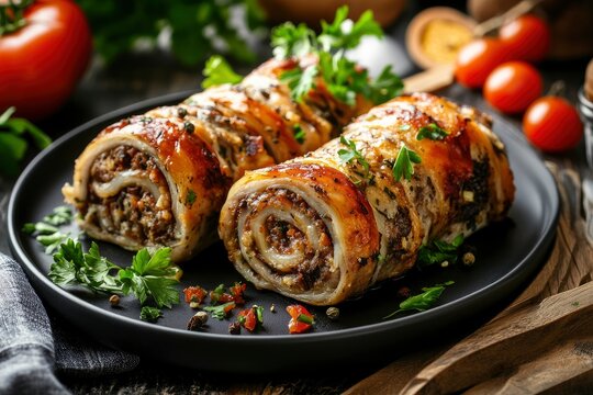 tasty traditional german roulades on plate, ai