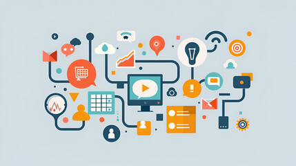 Laptop with colorful application icons flying out of it. 3D rendering ,3D Laptop Computer with flying apps icons 