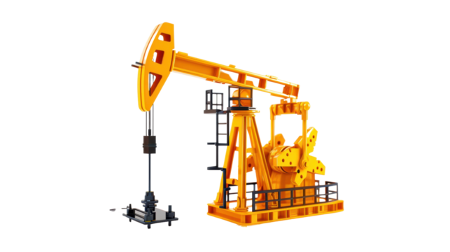 Oil pump jack on oilfield industry on transparent background