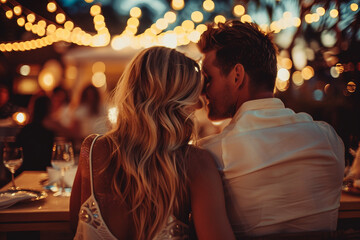 Luxury candlelight dinner setup for couple on Valentine day Romantic date anniversary, Generative AI