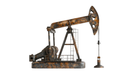 Oil pump jack on oilfield industry on transparent background