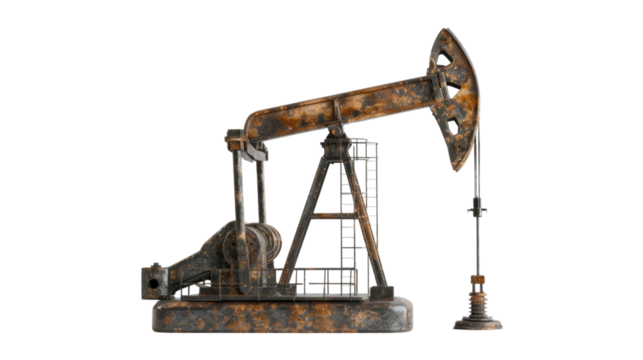 Oil pump jack on oilfield industry on transparent background