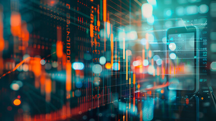 Fototapeta premium financial stock market graph on technology abstract background ,Business chart with uptrend line graph, bar chart and stock numbers in bull market on white and blue color background