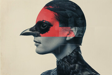 Generative AI technology cut-out graphical retro collage with vivid vintage elements paper art design