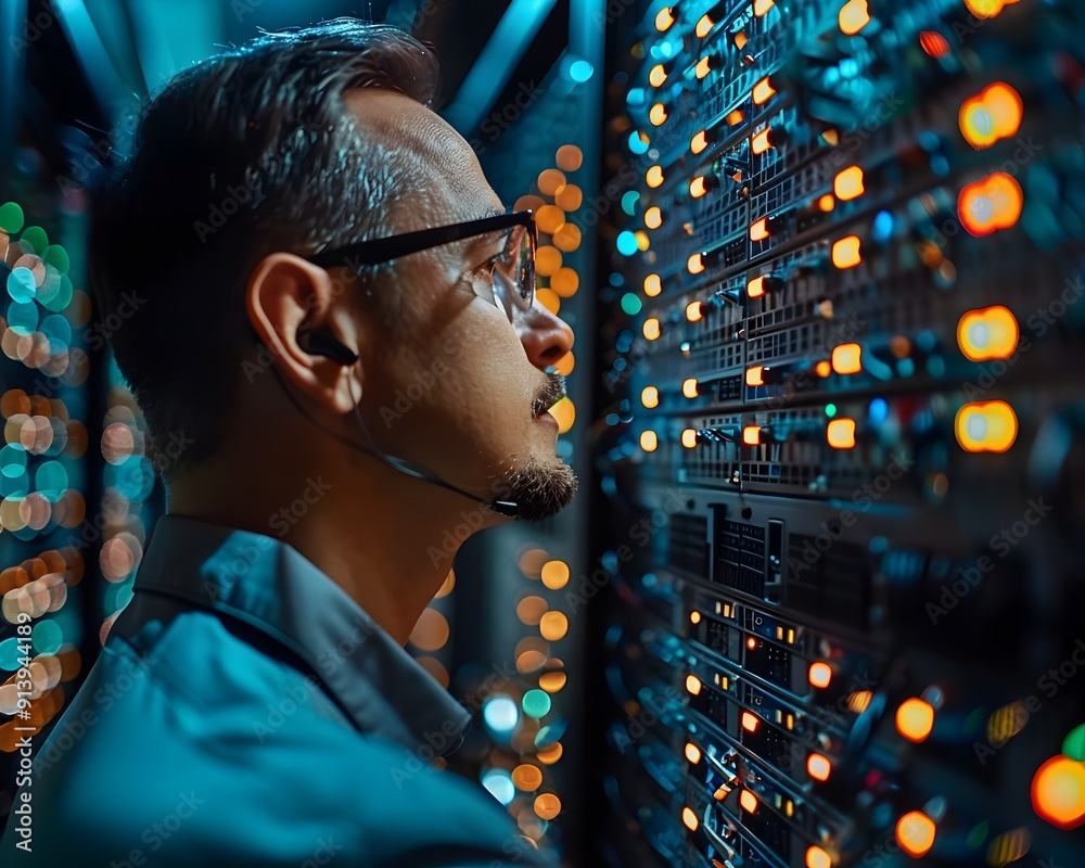 Poster it professional monitoring cloud servers and digital data flow in cloud computing concept