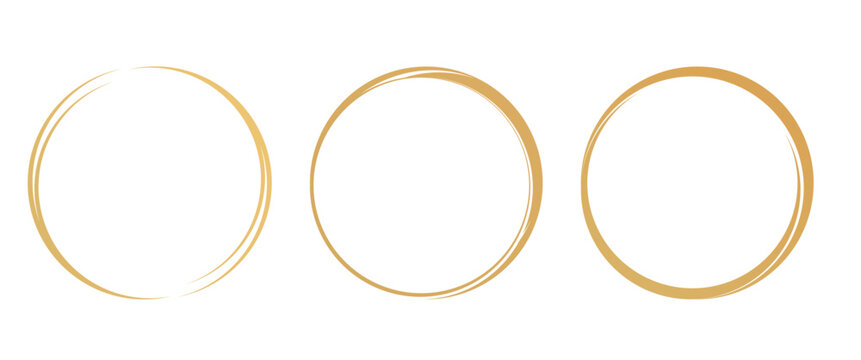 Set of gold circle ring signs isolated on white background vector.