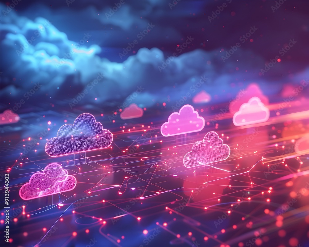Poster digital transformation powered by cloud computing technology abstract backdrop