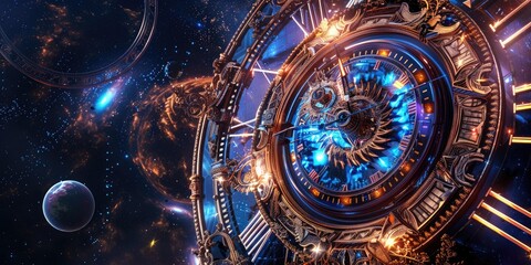 Obraz premium Ornate clock face against a starry night sky.