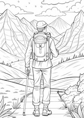 Obraz premium Peaceful Mountain Hiking Coloring Page