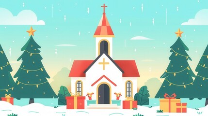 Offering gifts to the church, holiday charity, flat design illustration