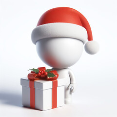 3D white figure with xmas gift. Christmas celebration time
