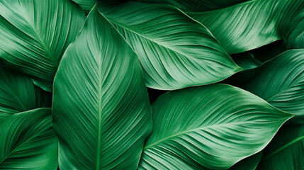Vibrant green leaves create a lively tropical background, perfect for nature-inspired projects. Capture the essence of a rainforest with intricate details and fresh hues