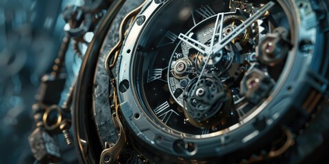 Intricate clockwork mechanism close-up.
