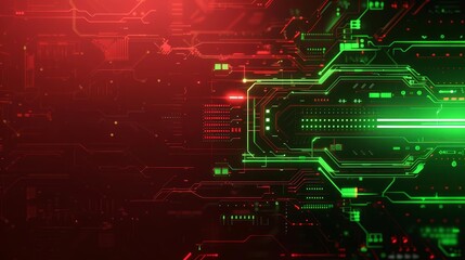 Obraz premium Abstract digital background with red and green glowing lines.