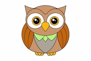 Wise Owl with Big Eyes - Cute Vector Illustration and Clipart