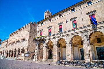 A view along the side of the Three Martyrs Square at Rimini, Italy in summertime