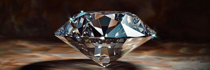 Stunningly cut diamond sparkling under soft light displaying brilliant clarity and reflection. Copy space