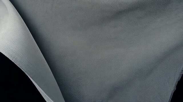 Solid heather gray wool fabric flowing on black background, simulation