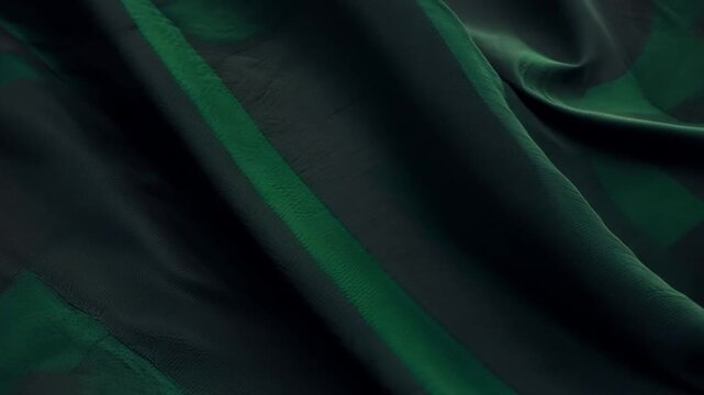 Solid forest green and navy tartan fabric waving, textile, and pattern background, simulation