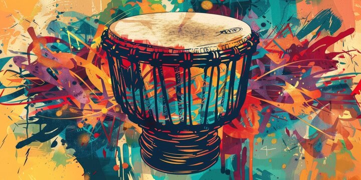 A drum with colorful abstract background.