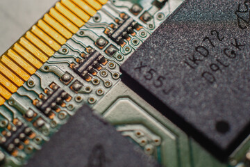 Macro Shot of Circuit Board with Microchips and Electronic Components
