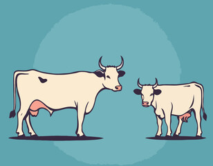 male and female farm animals. Cow, bull and calf icons. Dairy cattle in different poses