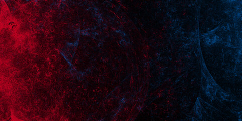 Cosmic Red and blue galaxy with stars and nebulae. Panoramic view of the abstract fog. Dark red and blue marble texture background. Dense smoke in red-blue neon light on a dark