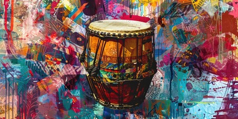 Colorful abstract art with a drum.