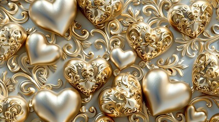 Hearts with elegant swirls and flourishes, seamless design