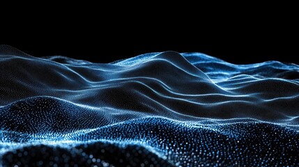 Obraz premium Image of horizontal lines of blue particles and undulating 3d landscape on black background. with generative ai