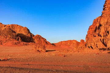 Landscape of the Wadi Rum desert in Jordan