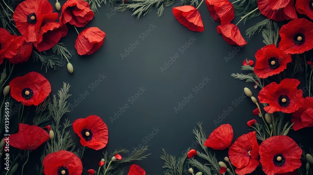 Wall mural Veterans Day tribute with wreaths poppies