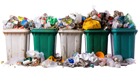 Overflowing trash bins filled with garbage, cut out