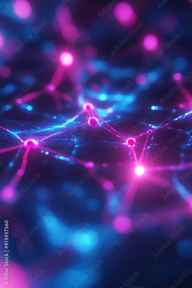 Poster neural network representing ai data processing with neon glow