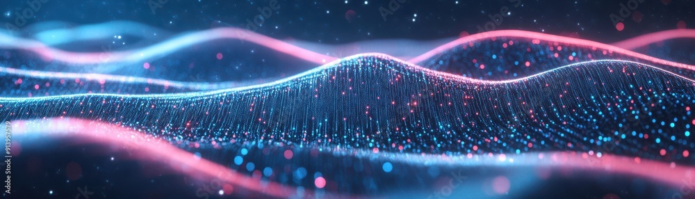 Poster neural network representing ai data processing with neon glow