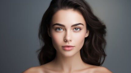 Fototapeta premium Young beautiful woman with a thoughtful expression, clear skin, 
