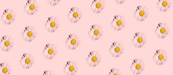 Springtime floral pattern on a powder pink background.